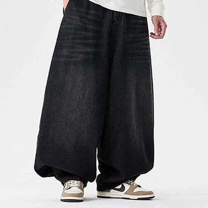Men'S Plus Size Jeans Japanese Retro Hong Kong Style Jeans Loose Casual Wide Leg Pants Casual Pants Hip-Hop Pants