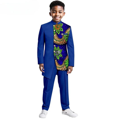 African Patterned Children's Elegant Suit Set 2 Pieces For Formal Occasion,Stylish Smart Boys Tuxedo Sets Wedding Outfit XS-XXL