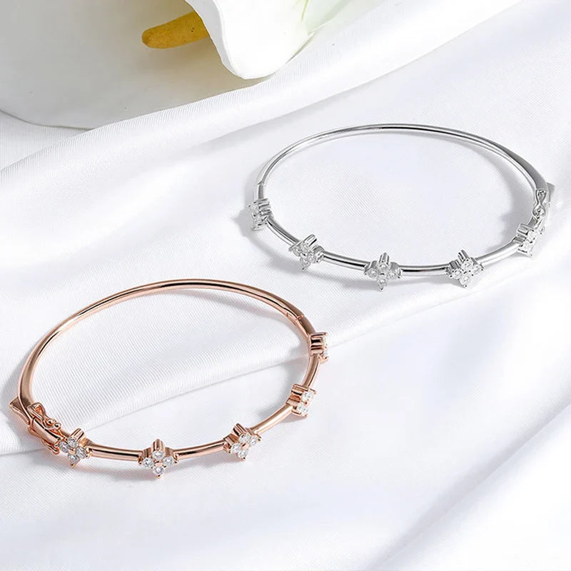 Certified 2.5mm Round Flower Moissanite Bangle for Women Original Pure 925 Sterling Silver Bracelet Luxury Female Jewelry