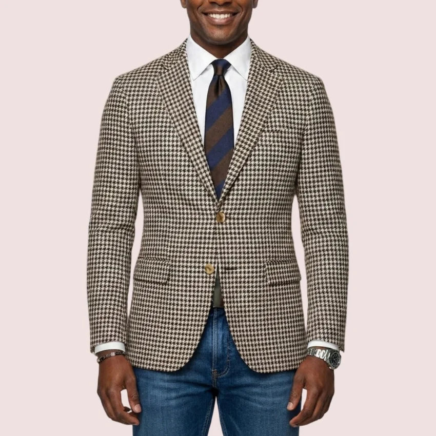 1 Piece Blazer for Men 2 Side Slit Houndstooth Plaid Casual Style Man Suit Jacket Notched Lapel Male Fashion Suit XS-5XL