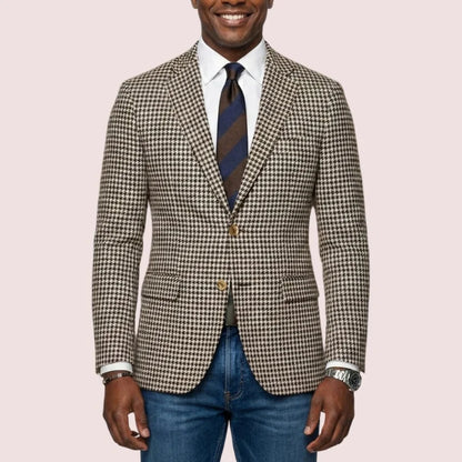 1 Piece Blazer for Men 2 Side Slit Houndstooth Plaid Casual Style Man Suit Jacket Notched Lapel Male Fashion Suit XS-5XL