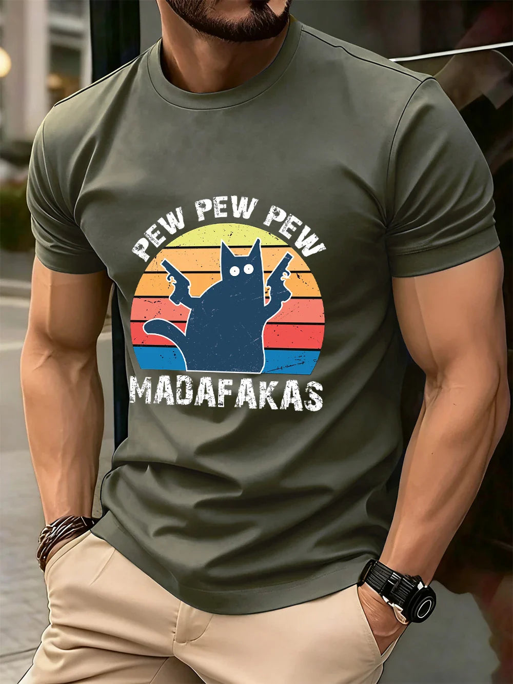 Pew Pew Pew Madafakas Prints Men'S T-Shirt Cotton Summer O-Neck Short Sleeve Tops Soft Oversized T Shirt Casual Mens Clothes