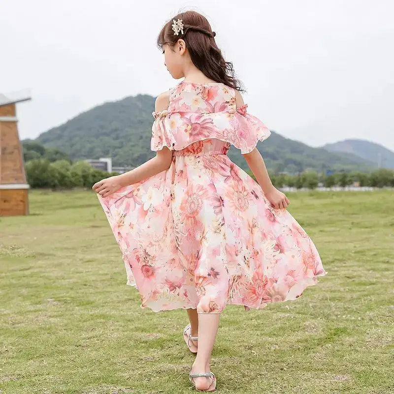 Thin Girl Summer Dress Robe Fille Floral Chiffon Princess Dress Children's Clothing Summer Girls Casual Dresses Kids Vestidos