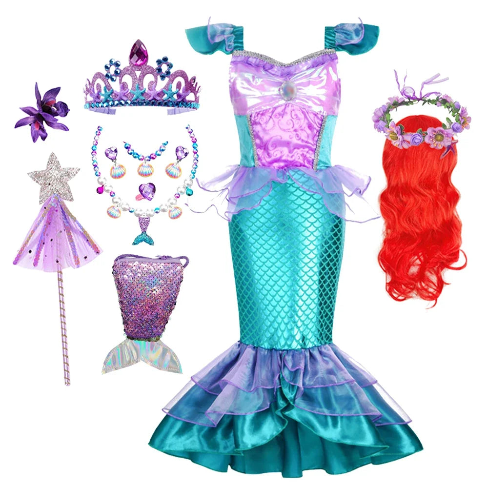 Mermaid Costume for Girls Fancy Party Carnival Birthday Dress Cosplay Halloween Princess Dress
