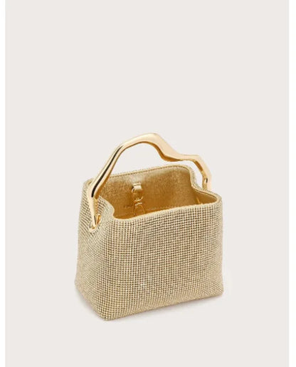 Luxury Satin Bucket Bag Women's Handbag Crystal Shiny Rhinestone Diamond Evening Bag Wedding Party Clutch Purse Crossbody Bag
