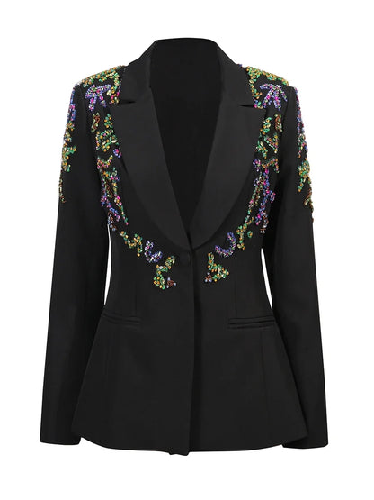 Solid Slimming Spliced Beading Fashion Blazers for Women Lapel Long Sleeves Tunic Temperament Blazer Female Clothes