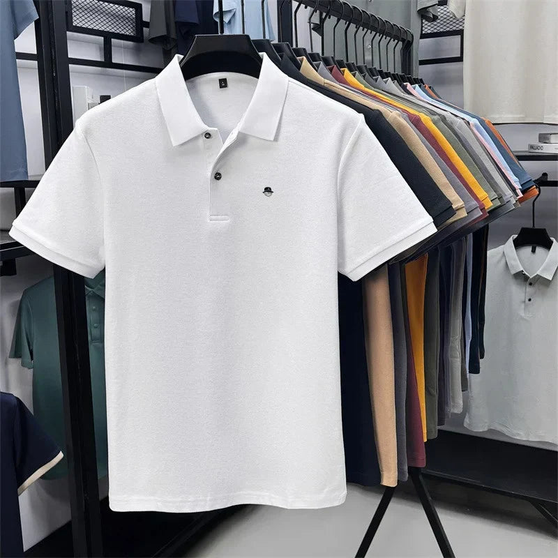 Men's Cotton100% High End Brand Lapel Polo Shirt Summer New Solid Color Print Short Sleeve T-Shirt Casual Breathe Men's Clothing