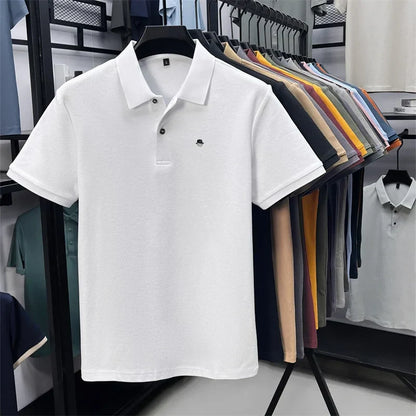 Men's Cotton100% High End Brand Lapel Polo Shirt Summer New Solid Color Print Short Sleeve T-Shirt Casual Breathe Men's Clothing