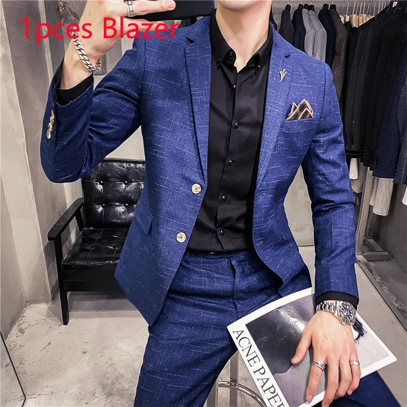 25 Colors 1 Pcs Blazer No Pants S-7XL New Wedding Dress Formal Business Slim Mens Suit Jacket Plaid Striped Solid Color