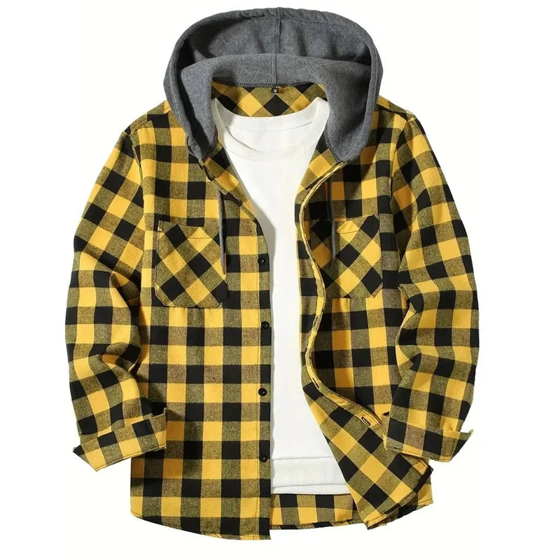 Spring Autumn Men Hoodie Sweatshirt Classic Plaid Casual Button Hooded Long Sleeve coat Double Pockets Hoodie men cardigan Tops