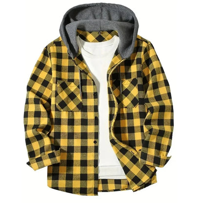 Spring Autumn Men Hoodie Sweatshirt Classic Plaid Casual Button Hooded Long Sleeve coat Double Pockets Hoodie men cardigan Tops