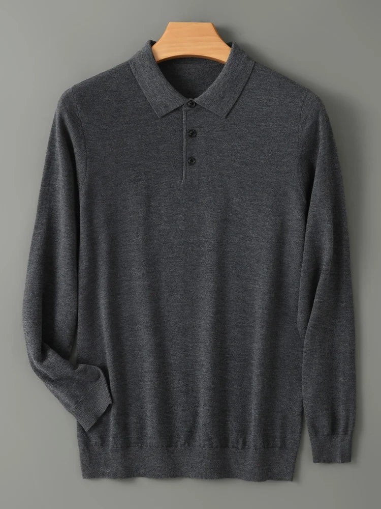 Spring Autumn Men Shirt  Merino Worsted Wool Knitted Pullover Long Sleeve Polo-Collar Clothing Tops Smart Casual Thin Outerwears