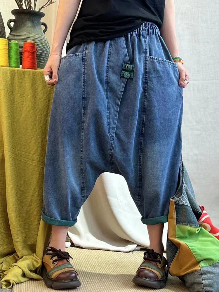 2025 Summer Ladies Chinese Loose Cross Pants Womens Luxury Casual Harajuku Jeans Ladies Classic Vintage Denim Trousers