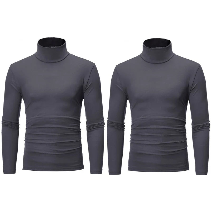 2pcs Men Thin Warm Tops Men's Autumn Long-sleeved Thermal Underwer Male High Collar Fashion T-shirt