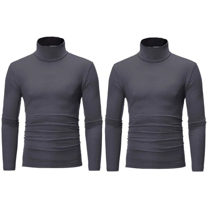 2pcs Men Thin Warm Tops Men's Autumn Long-sleeved Thermal Underwer Male High Collar Fashion T-shirt