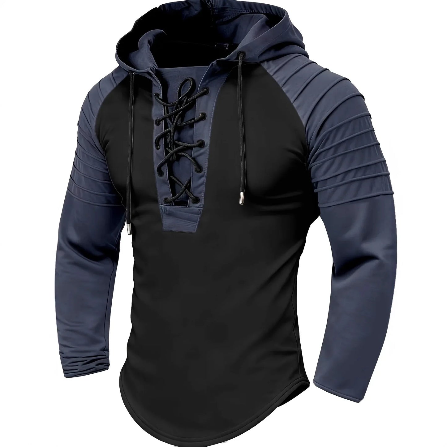 Solid Color Hoodie Muscle Men's Clothing,New Style Men's T-shirt Top. Pleated Hood. Street Style Long-sleeved POLO shirt S-XXXL