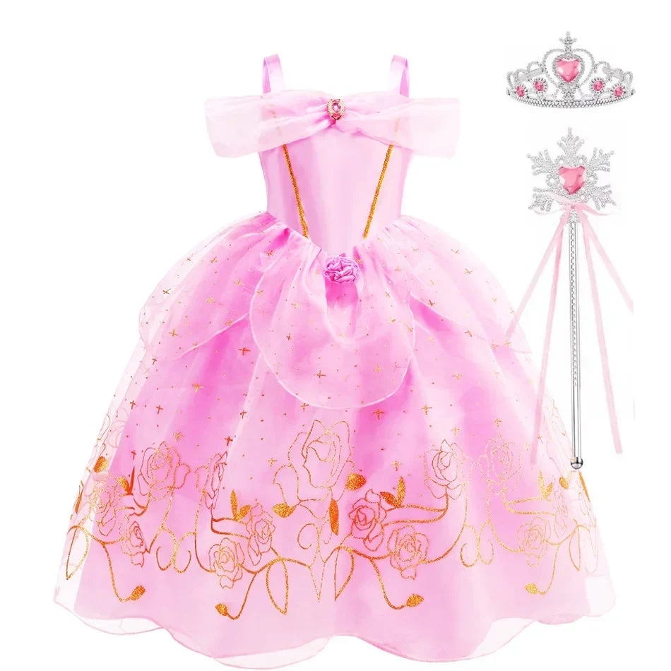 Aurora Dress for Girls Sleeping Beauty Costume Kids Birthday Halloween Party Disguise Dresses Up