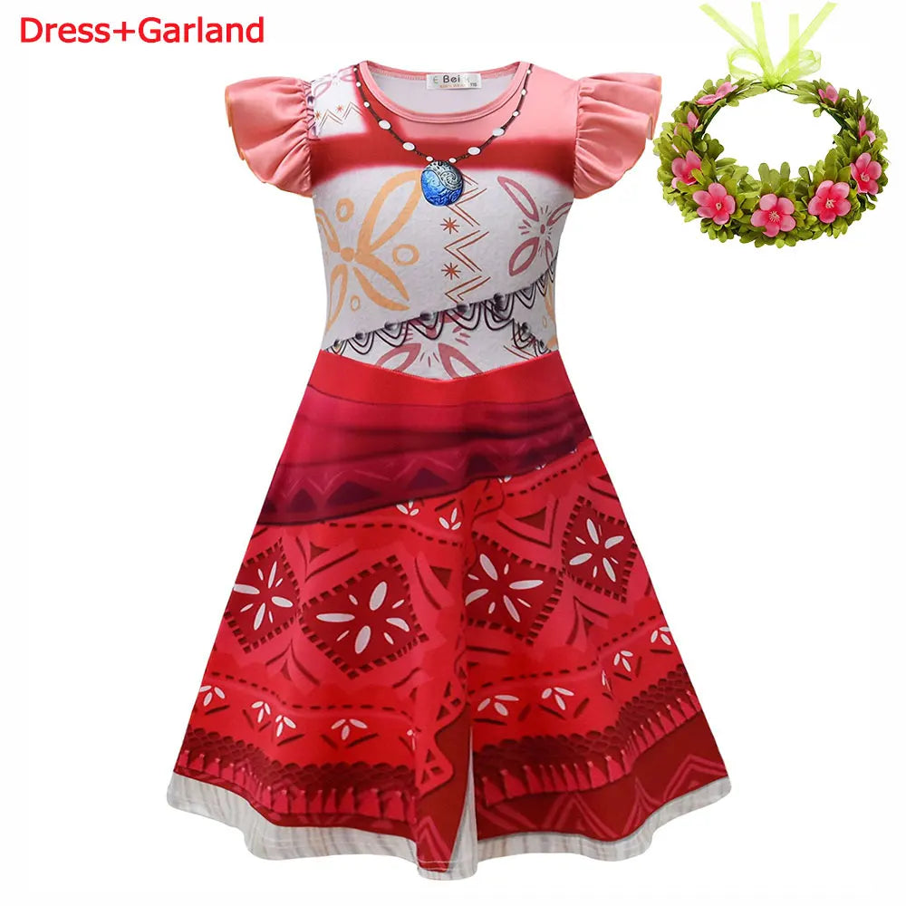 Summer Moana Princess Dress 3D Print Casual Frock for Little Girls Role Play Wonderland Trip New Vaiana Costume Gown 2-10Yrs