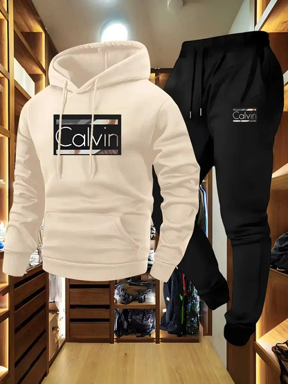 Letter Print Trendy Hoodie and Loose Drawstring Pants Set, Casual Comfortable Breathable Sweatshirt with Kangaroo Pocket