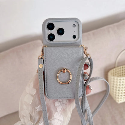 Crossbody Lanyard with Ring Card Holder Make up Mirror Wallet Phone Case for IPhone 17 Air 16E 15 14 Plus 13 12 11 Pro Max Cover