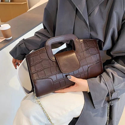 2025 New Crocodile Grain PU Leather Handbag for Women Vintage Large Capacity Evening Bag Simple Elegant Party Clutch Bag Shoulde