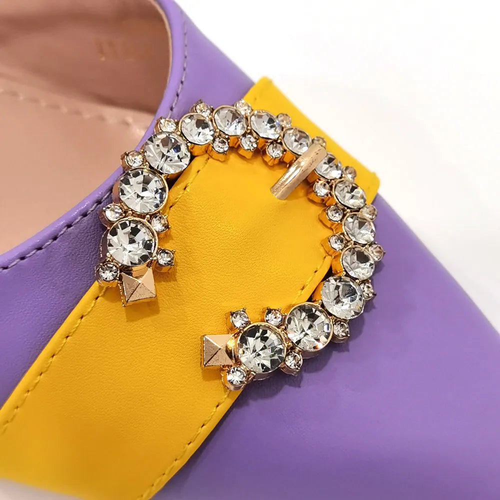 2022 Italian Design Leather Colorblock Pointed Toe High Heel Women's Sandals Fashion Everyday Matching Shoes and Bag Sets