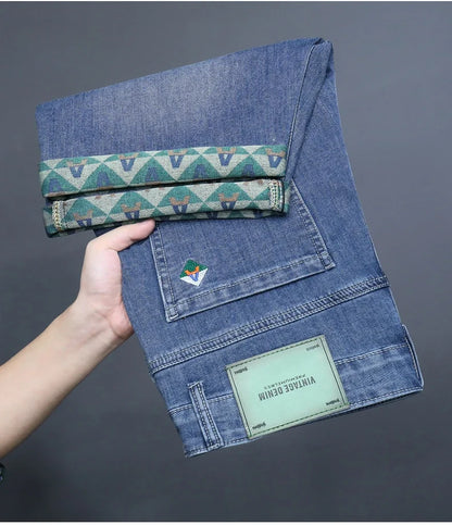 Men's Printed Denim Shorts Summer Thin Fashion Slim Straight Bermuda Jeans Personality Male Short Pants Streetwear