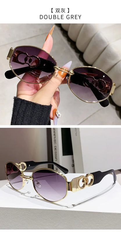 Oval Sunglasses 2025 New Female Metal Internet Celebrity Street Shot Sun Glasses Women Men Retro Photo Sunshade Ladies UV400