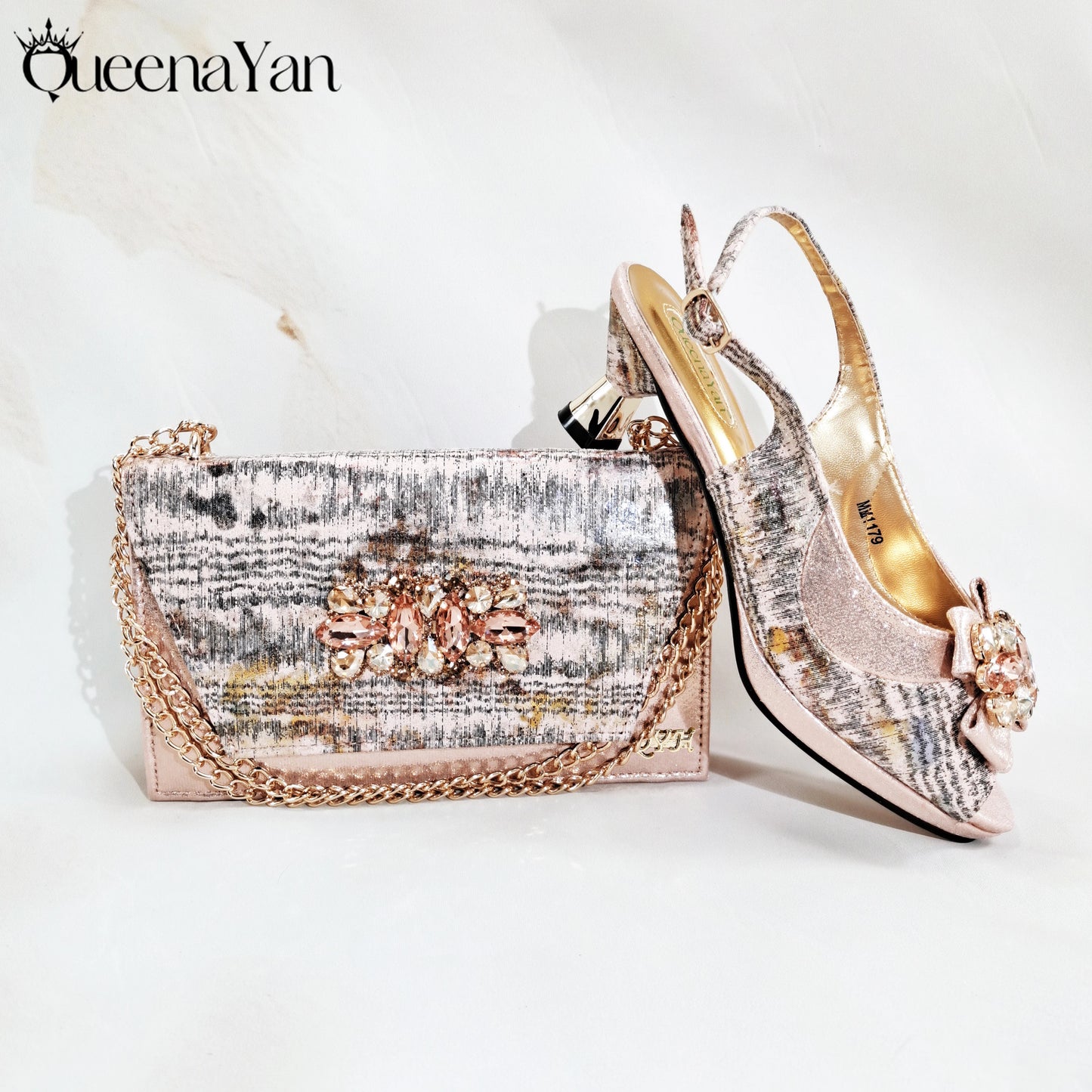 New Women High-Heel Shoes Elegant Wine Rhinestone Metallic Diamond Accents Paired with Match Handbag Exquisite Special-Material