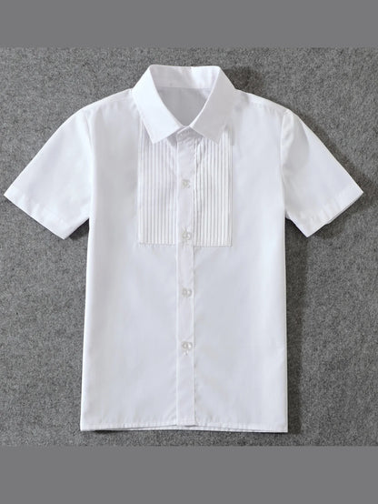 4pcs/set Boys' short Suit Set With short  Shirt , short Pants  Tie And Straps School Uniforms