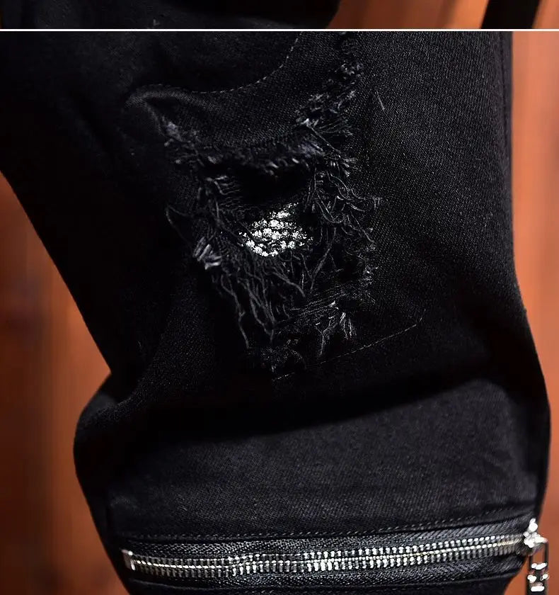 2025 Jeans Men's Spring Autumn Versatile Korean Black Elastic Slim Small Feet Zipper Pants Autumn Cowboy Man Pants Design Jeans