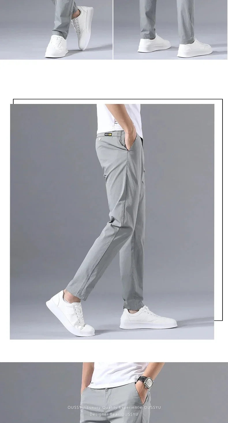 Summer Thin Slim Casual Pants Men Classic Business Cotton Stretch Golf Trousers Korean Male Clothing Work Khaki Chino Pants Man