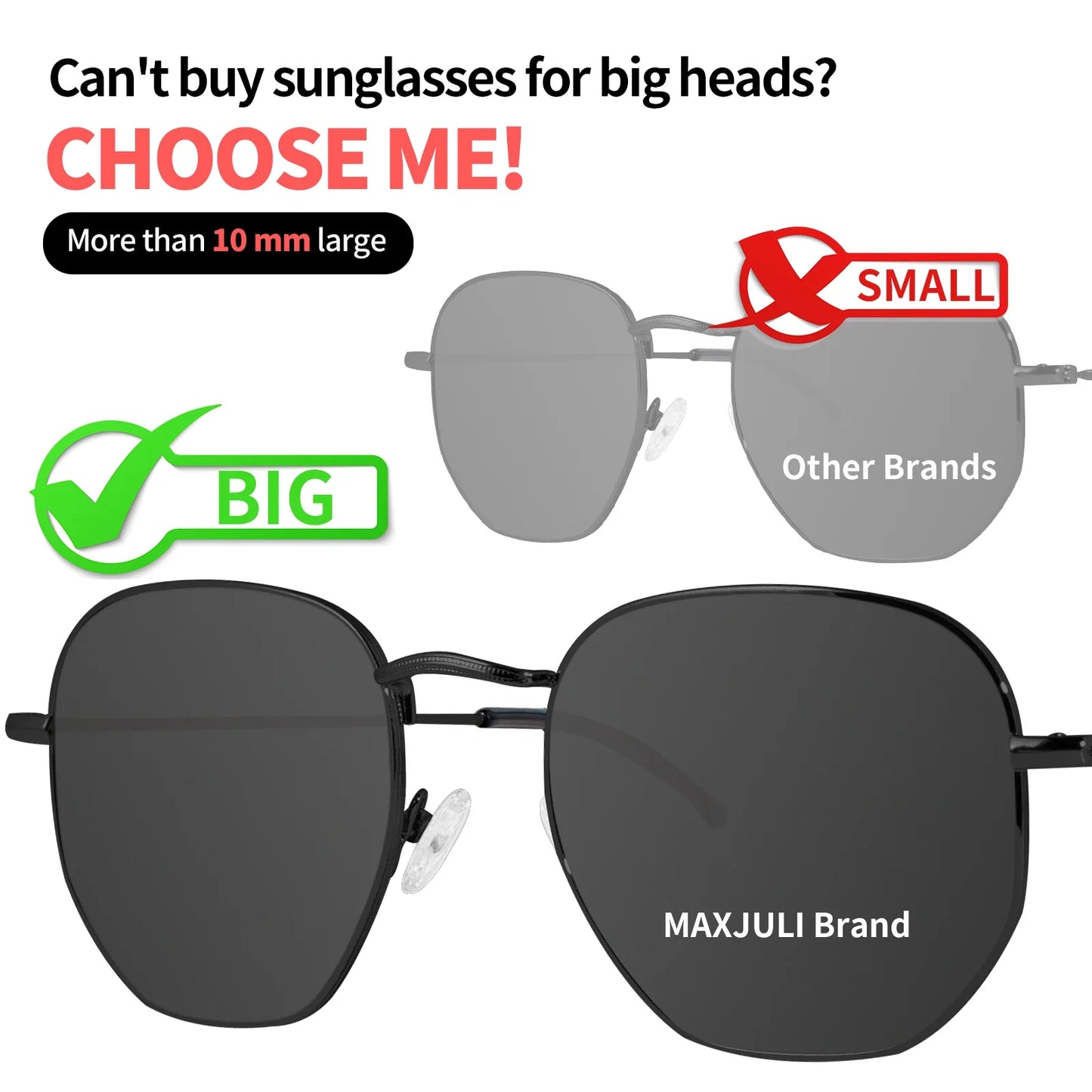 Polarized Sunglasses for Big Wide Heads Men And Women XL Size Metal Glasses Driving Sunglasses 8201