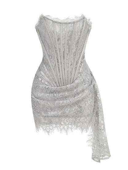 Christmas Dress For Women Red Lace Sexy Strapless Sleeveless Slim Supper Short Dress With Lace-Up
