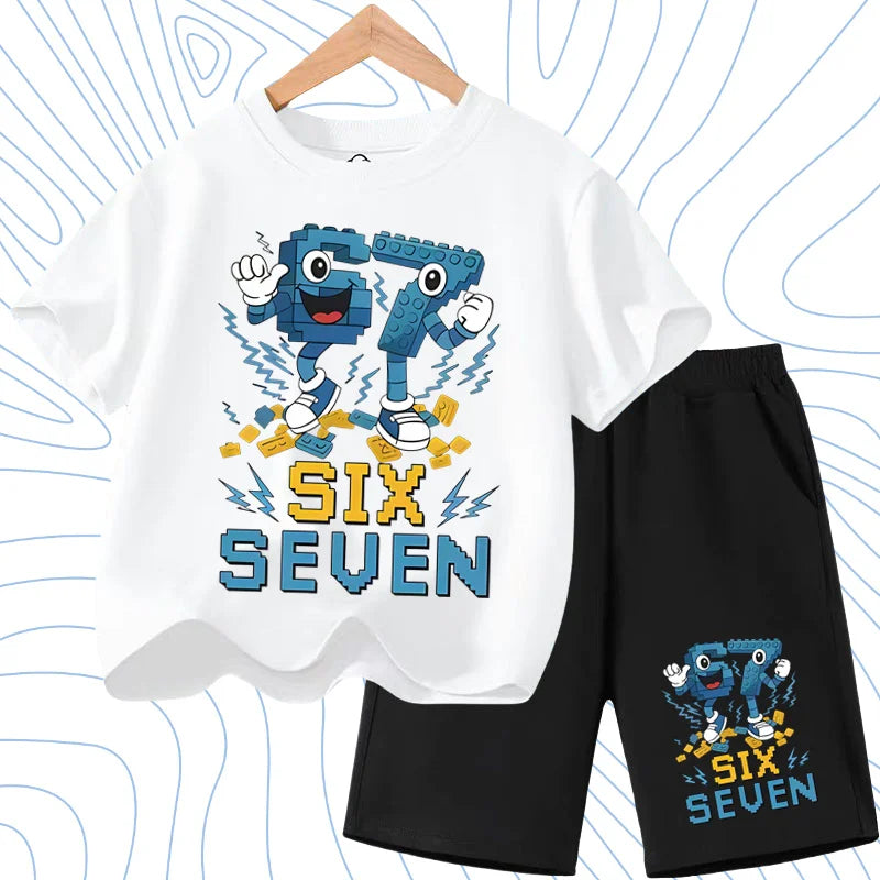 New 67 Number Six Seven Print Kids Cool Summer T-shirt 3-12Yrs Clothes Cartoon Short-sleeved+Shorts Boys Girls Sports Casual Set