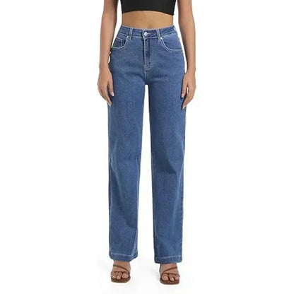 Girls Casual Loose Fit High Waisted Jeans Female Straight Leg Stretch Denim Pants Lady Comfortable Solid Basic Cheap Trousers