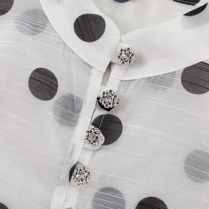 Ticketsx Polka Dot Ruffled Shirts Fashion Contrast Lace Up See Through Button Blouse Top Elegant Party High Street Women Shirt
