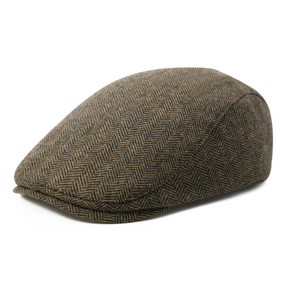 Men's Herringbone Flat Ivy Newsboy Hat Wool Blend Gatsby Cabbie Cap Winter Outdoor Hunting Cap