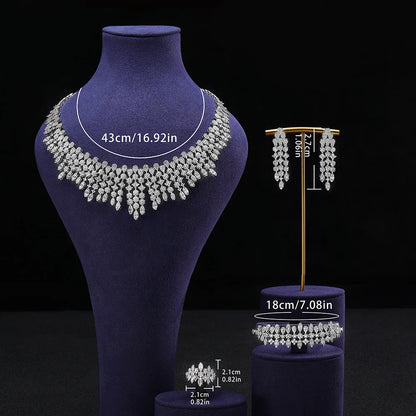 2024 New 4-piece Bride Zirconia Full Set Women's Party Jewelry, Luxury Dubai Nigeria CZ Luxury Crystal Wedding Necklace Set