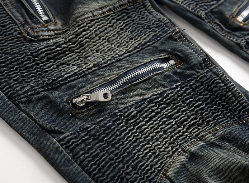 2026 New Men's Yellow Jeans, Blue Stretch Biker Trousers, Broken Hole Jeans, Fashion Popular Men Denim Pants Big Size 29-42