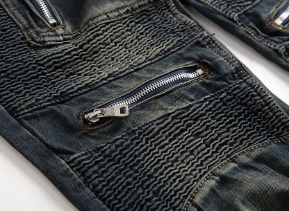 2026 New Men's Yellow Jeans, Blue Stretch Biker Trousers, Broken Hole Jeans, Fashion Popular Men Denim Pants Big Size 29-42