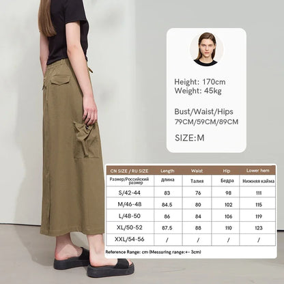 Minimalist Women Clothing Skirt 2025 Autumn New Casual Loose Multi-pocket Drawstring Elastic Waist Long Skirt 12522020