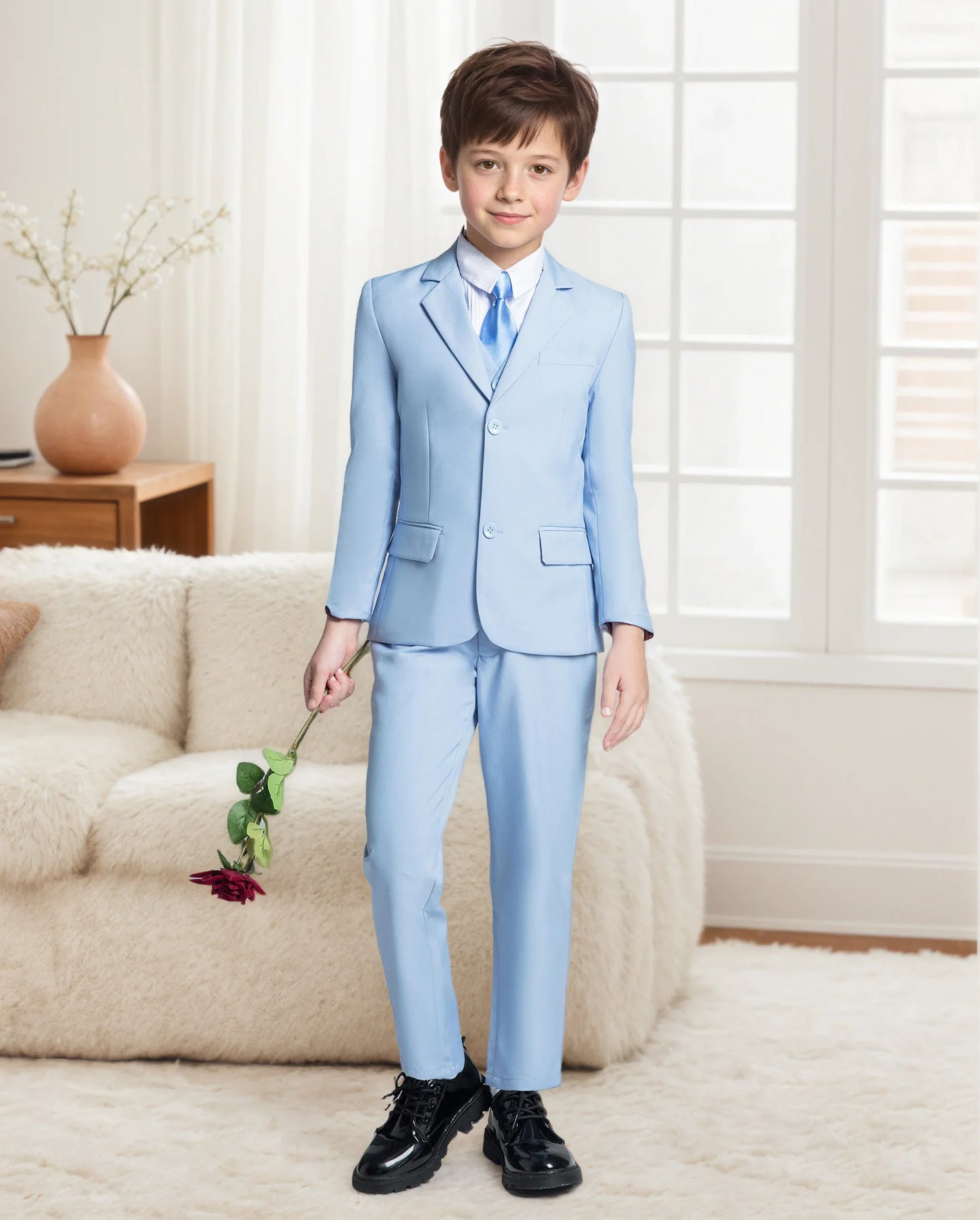 Boys Suits 4-Piece Jacket Vest Pants Tie Random Teen Dress Wedding Performance Prom Formalwear Classic Slim Elegant Age 2-16Y