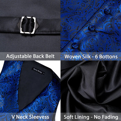 Navy Subtle Paisley V-Neck Vest Accessory Set Tie Pocket Square Cufflinks For Corporate Ceremony Banquet