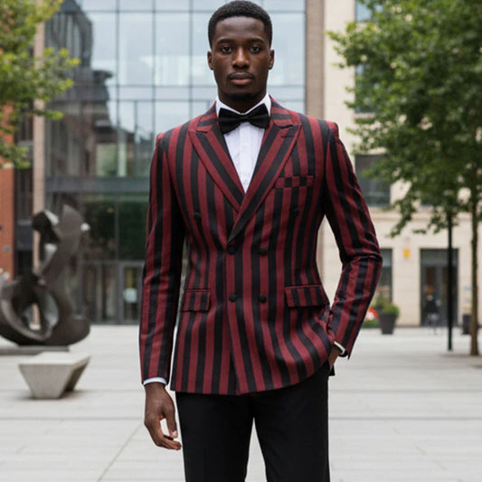 Men's Suits Fashion striped evening gown Double Breasted Slim Fit 2 Piece Jacket Pants dinner party