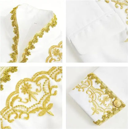 Boys Golden Flower Jacket Pants Tie 3PS Drama Dress Kids Prince Charming Cosplay Costume Children Performance Photograph Suit