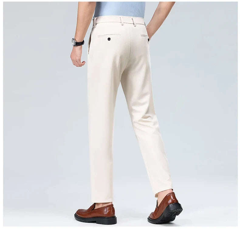 Men Suit Pants Light Thin Elastic Slim Fit Dress Pants Business Solid Casual Straight Leg Trouser Men Clothing Oversize 29-42