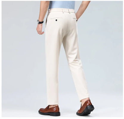 Men Suit Pants Light Thin Elastic Slim Fit Dress Pants Business Solid Casual Straight Leg Trouser Men Clothing Oversize 29-42