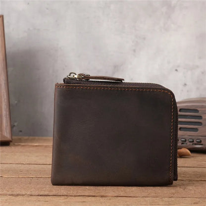 Men Genuine Leather Zipper Wallet Simple Card Holder Bag Business Wallet Portable First Layer Cowhide Coin Purse