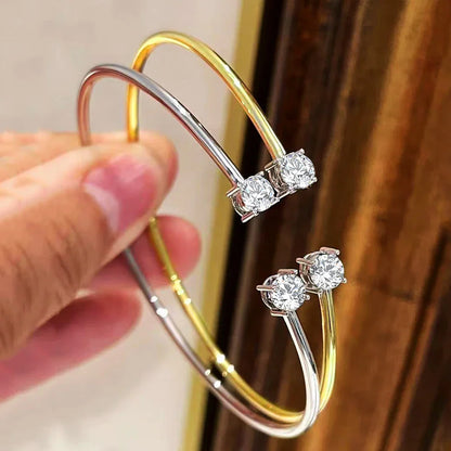 2-Stone 5mm Moissanite Bangles 100%S925 Silver Plated 18K Gold Diamond Bracelet for Women Party Gift Jewelry GRA Certified